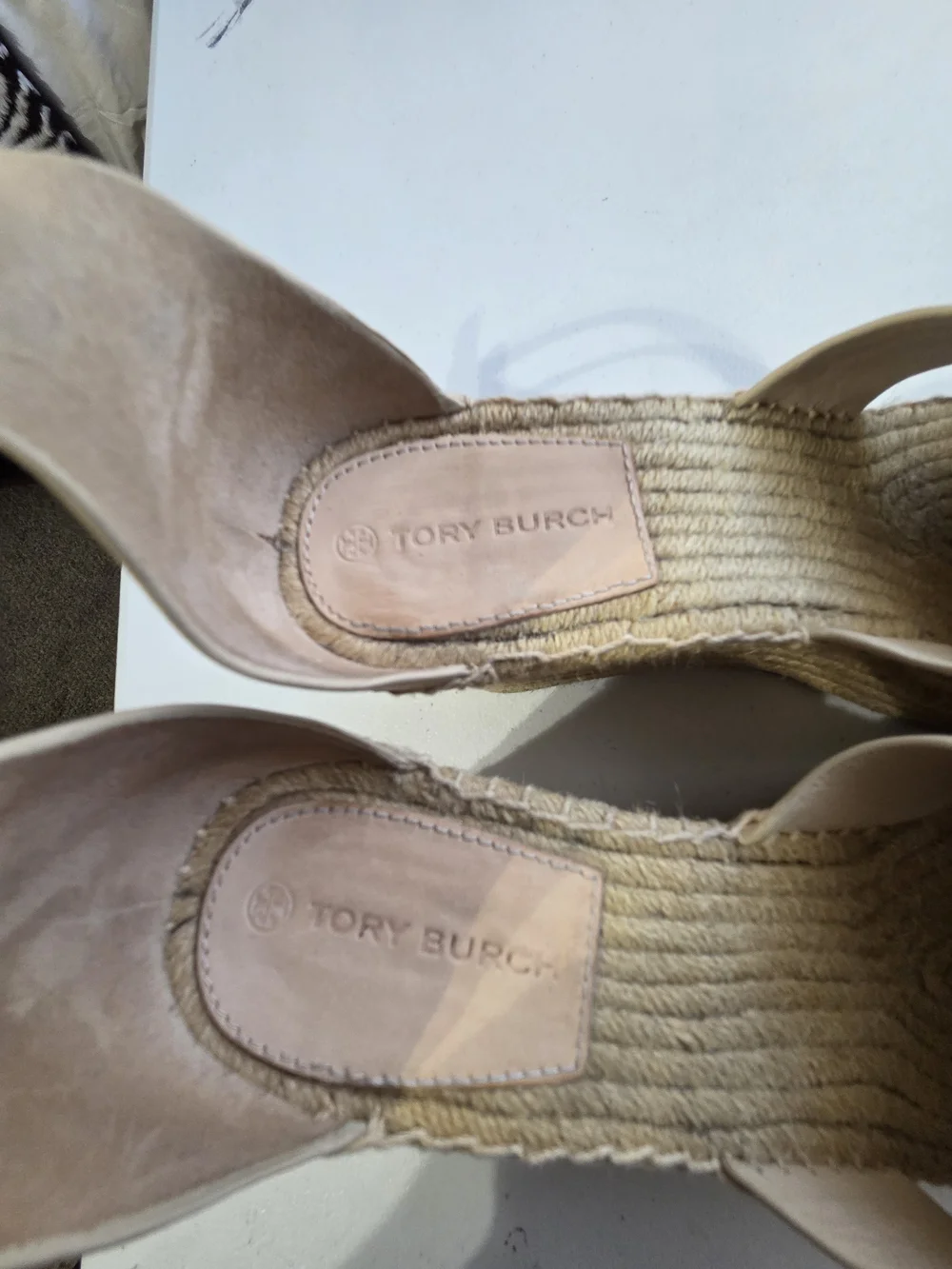 Tory Burch Selby Tan Leather Espadrille Ankle-Strap Wedge Sandals. Size 10